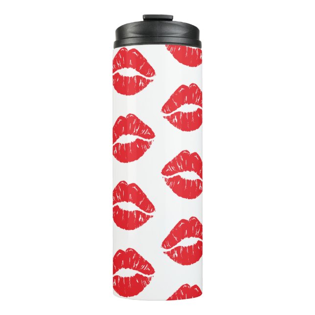 Rote Lippen, roter Lippenstift, Kuss, Lippenmuster Thermosbecher (Vorderseite)