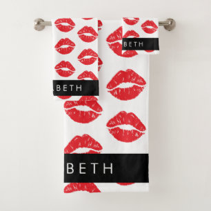 Rote Lippen, roter Lippenstift, Lippenmuster, Ihr Badhandtuch Set