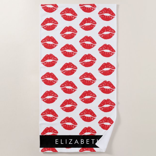 Rote Lippen, roter Lippenstift, Lippenmuster, Ihr  Strandtuch (Vorderseite)