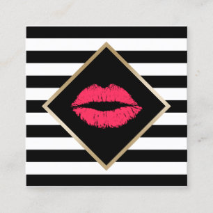 Rote Lippen Salon Modern Stripes einzigartig Quadratische Visitenkarte