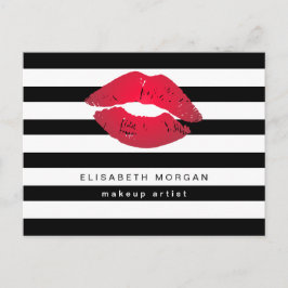 Rote Lippen Schwarz-weiße Streifen Moderne Makeup Postkarte