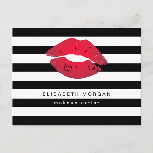 Rote Lippen Schwarz-weiße Streifen Moderne Makeup  Postkarte (Vorderseite)