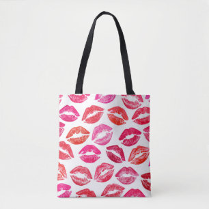 Rote Lippen Set, weißer Hintergrund. Tasche