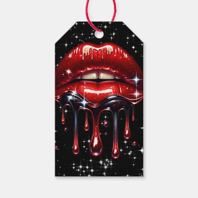 Rote Lippen Tropfen Glitzer Glam Sparkle Geburtsta Geschenkanhänger (Vorderseite)