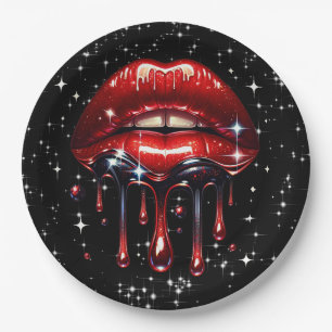 Rote Lippen Tropfen Glitzer Glam Sparkle Geburtsta Pappteller