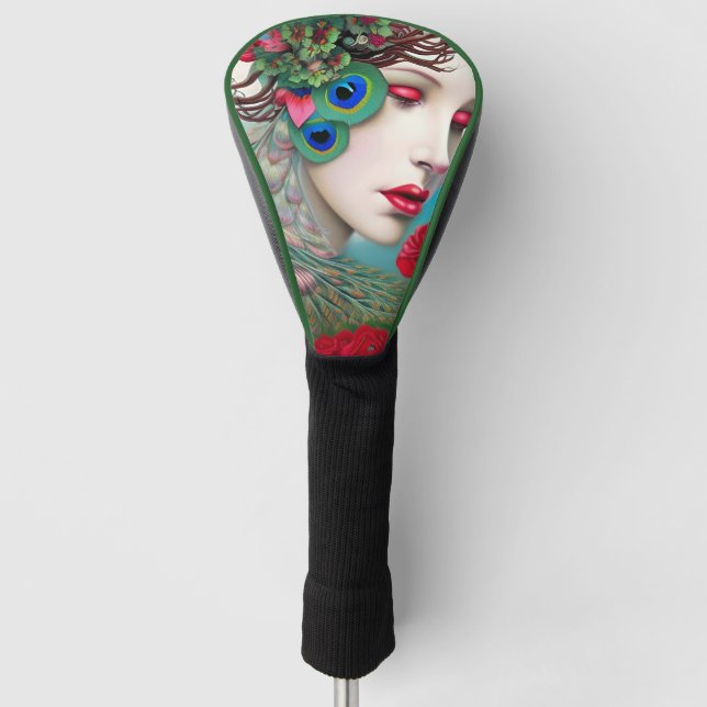 Rote Lippen und Rose Pfau Abstrakt Golf Headcover (Vorderseite)