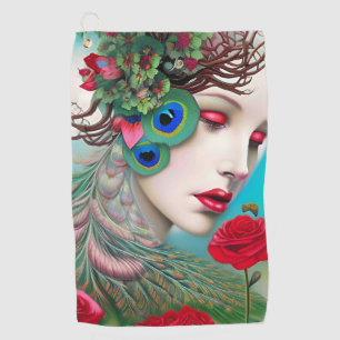 Rote Lippen und Rose Pfau Abstrakt Golfhandtuch