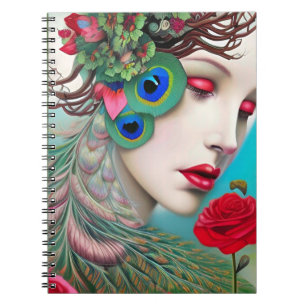 Rote Lippen und Rose Pfau Abstrakt Notizblock