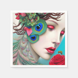 Rote Lippen und Rose Pfau Abstrakt Serviette
