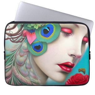 Rote Lippen und Rosen Pfau Abstract   Laptopschutzhülle