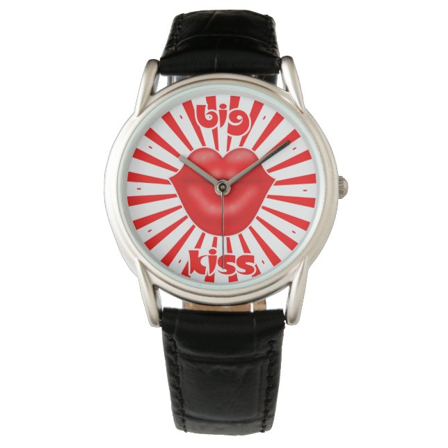 Rote Lippen weite Sonnenstrahlen Kuss Armbanduhr (Vorderseite)