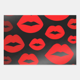 Rote Lippen-Wrapper Geschenkpapier Set