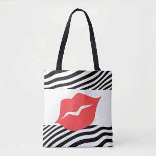 Rote Lippen Zebra Streifen Tasche