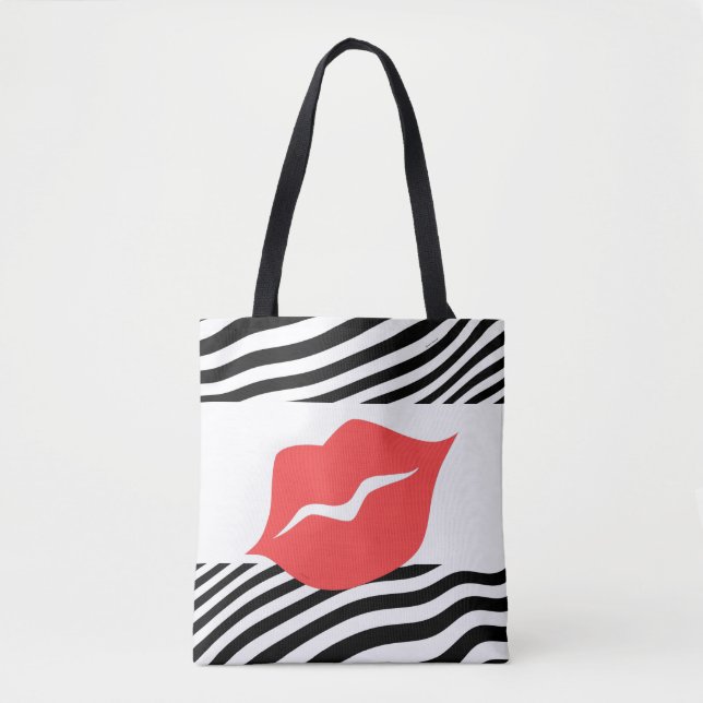 Rote Lippen Zebra Streifen Tasche (Vorderseite)