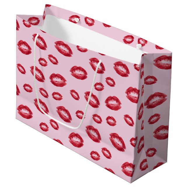 Rote Lippenstift Küsse  Große Geschenktüte (Vorderseite Schrägansicht)
