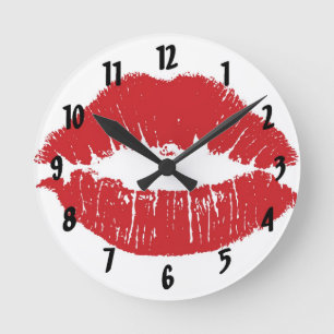 Rote Lippenuhr Runde Wanduhr