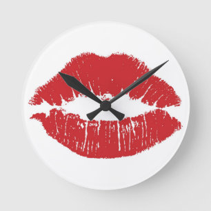 Rote Lippenuhr Runde Wanduhr