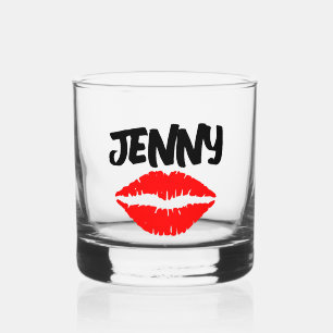 ROTE LIPS KISS PERSONALISIERTES WEISSE GLASGLAS WHISKYGLAS