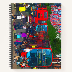 Rote Londoner Busse in der Oxford Street London Notizbuch