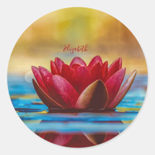 Rote Lotosblumen-Landschaft, Zen Runder Aufkleber