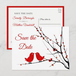 Rote Lovebirds Frühling Sommer Save the Date Ankündigungspostkarte