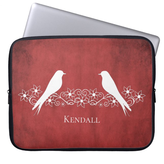 Rote Lovebirts Blumenstraube Laptopschutzhülle (Vorderseite)