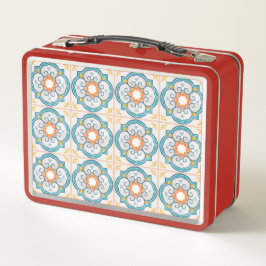 Rote Lunchbox mit einem vintage Blumenfliesen-Must