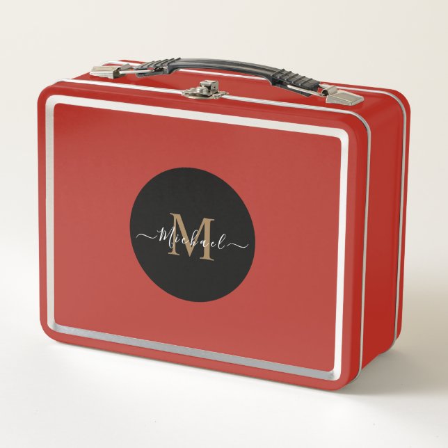 Rote Lunchbox mit personalisiertem Namen & QR-Code (Vorderseite)