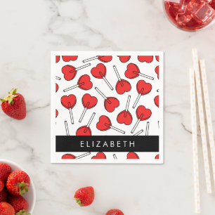 Rote Lutscher, Herz-Lutscher, Lolly, Ihr Name Serviette