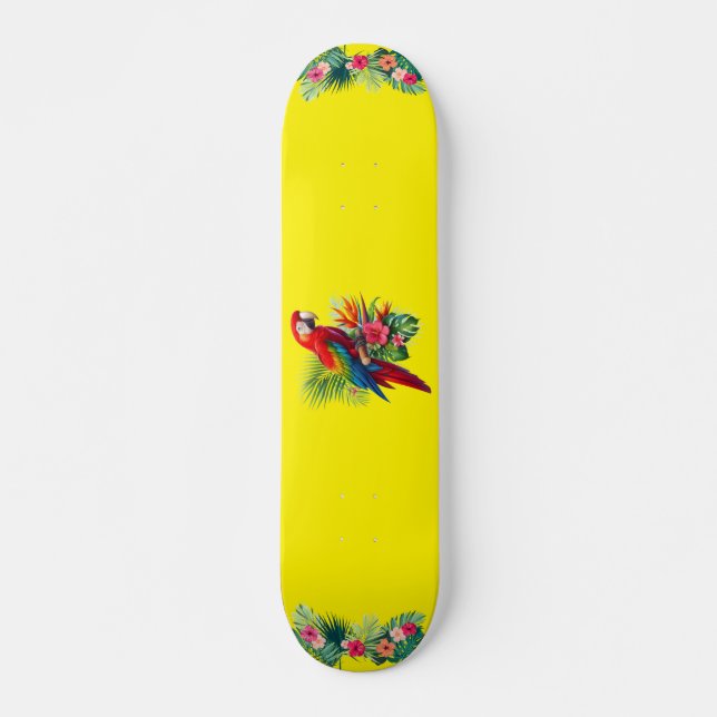 Rote Maca tropische Blüte Skateboard (Vorne)