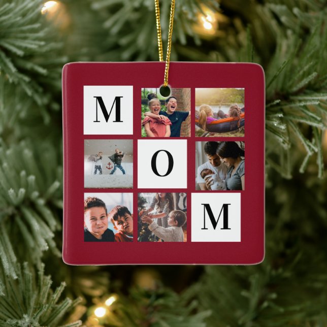 Rote Mama Farbblock FotoCollage Personalisiert Keramikornament (Baum)