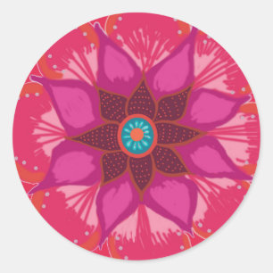 Rote Mandala Blume Art Round Sticker, glänzend Runder Aufkleber