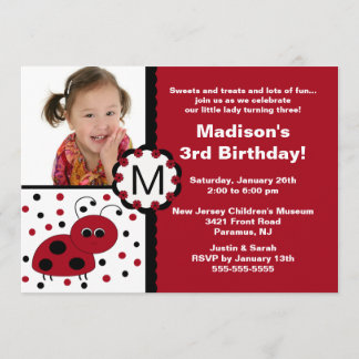 Rote Marienkäfer-Foto-Geburtstags-Einladung Einladung