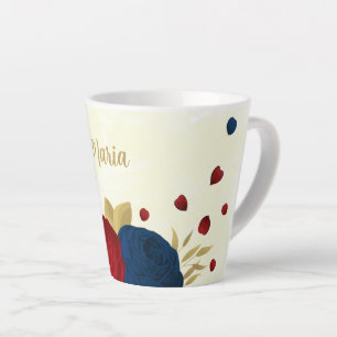 rote & marineblaue Blumen goldene Blätter Hochzeit Milchtasse