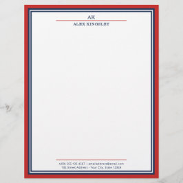 Rote Marineblaue Umrandung Monogramm Name Adresse Briefbogen