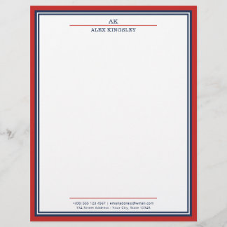 Rote Marineblaue Umrandung Monogramm Name Adresse Briefbogen