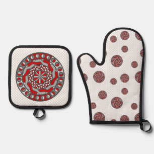 Rote Maschinerie Ofenhandschuh & Topflappen-Set