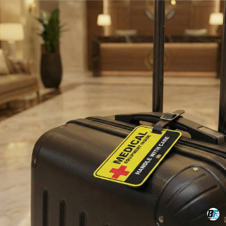 Rote medizinische Ausrüstung innen - Vorsichtig be Gepäckanhänger