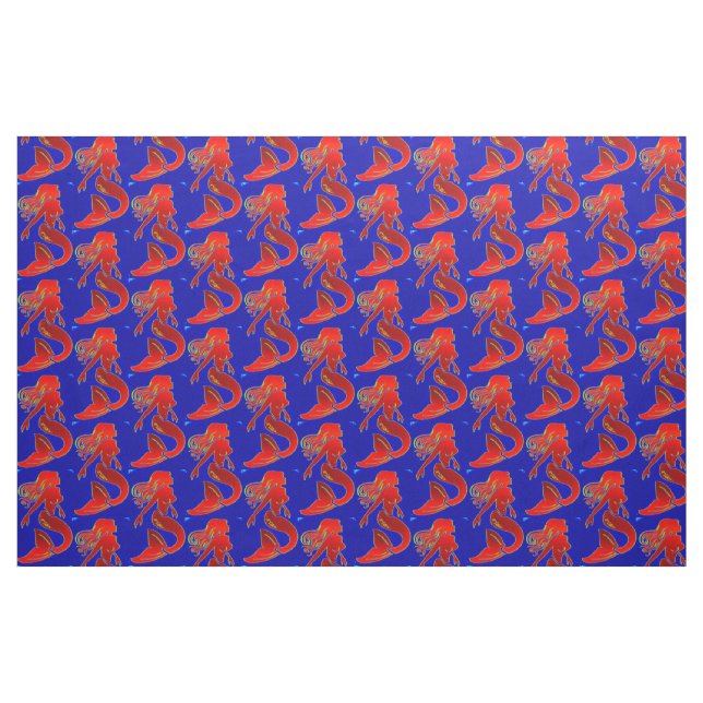 Rote Meerjungfrauen auf blauem Button Stoff (Fat Quarter (45,7 x 55,9 cm))
