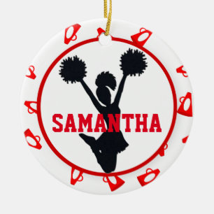 Rote Megaphone und Cheerleader personalisiert Keramikornament