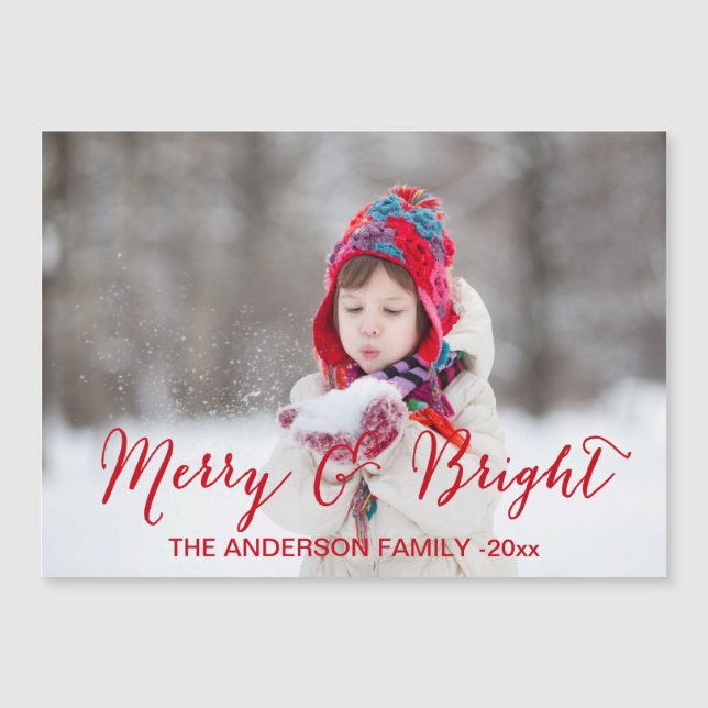 Rote Merry und Helle Holiday Foto Card Magnetkarte (Vorderseite)