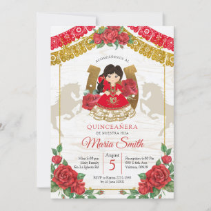 Rote mexikanische Charra Quinceañera Western-Einla Einladung