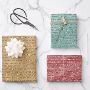 Rote Minze, grüner Glitzer Streifen Geschenkpapier Set