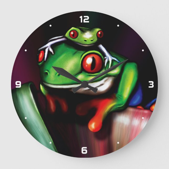 Rote Mit Augen Baumfrösche Große Wanduhr (Vorderseite)