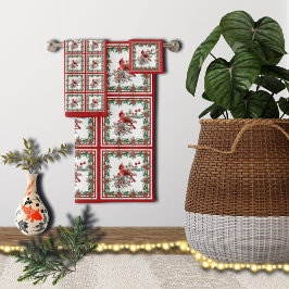 Rote Mockingbird Poinsettia Grenzen Rot Badhandtuch Set