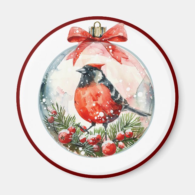Rote Mockingbird Winterlandschaft Magnet (Vorne)