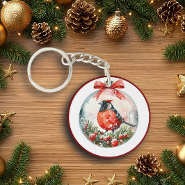 Rote Mockingbird Winterlandschaft Schlüsselanhänger