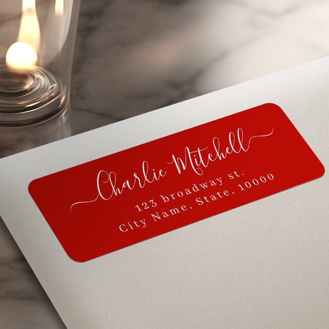 Rote moderne einfache elegante Schrift Rücksendead (Red Modern Simple elegant script return address Label)