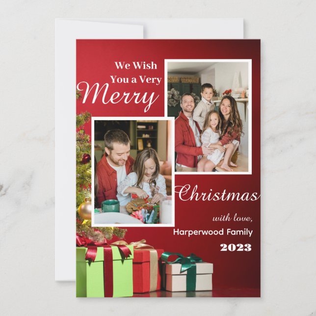Rote Moderne Elegante Familie Frohe Weihnachten Fo (Vorderseite)