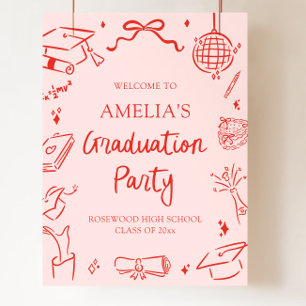Rote moderne handgezeichnete Willkommensparty zum  Poster